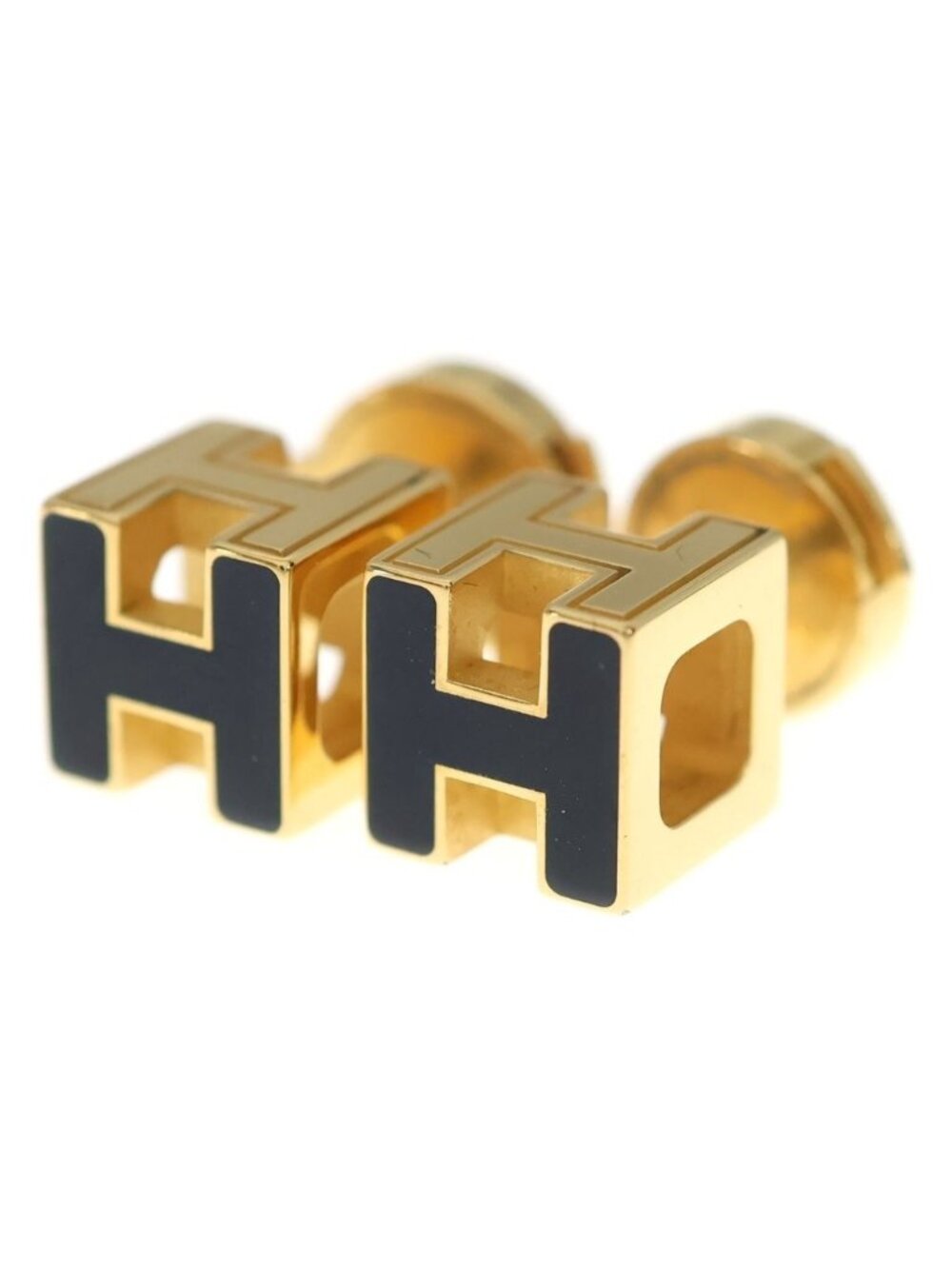 Hermes Cage D'h Cube H Logo Earrings Black Gold